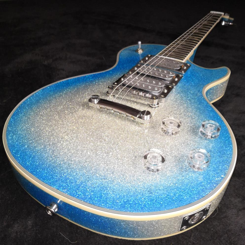 

Custom Poker Face Ace Frehley Signature Big Sparkle Metallic Blue Burst Silver Electric Guitar 3 Pickups Mirror Truss Rod Cover236p