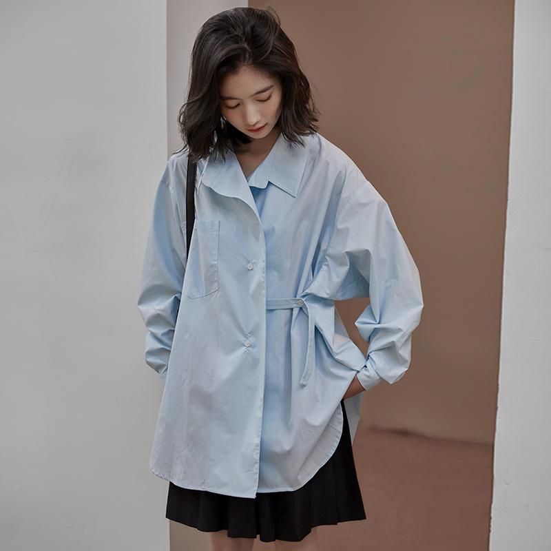 

Women's Blouses & Shirts SuperAen Spring 2022 Loose Oversize Jacket Turn-down Collar Full Solid Casual Women TopsWomen's, Blue