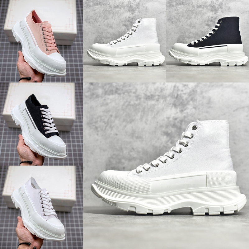 

Designer Womens Running Shoes Men Tread Slick Boot Polyfaille lace-up lightweight over sized rubber wrap Black canvas Graffiti tonal signature toe cap
