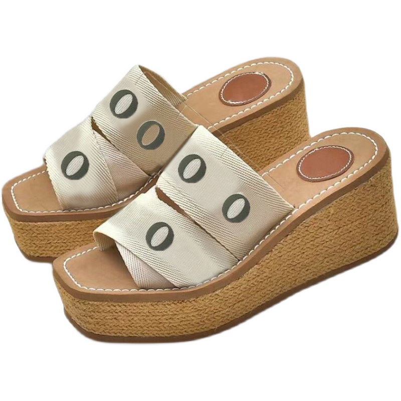 

Beach slippers Womens Thick bottom designer Shoe Cartoon slipper Alphabet lady Women Shoes Platform Wedges Sandals cloth letter High heel Slides Heels size 35-41-42, Extra shoe box