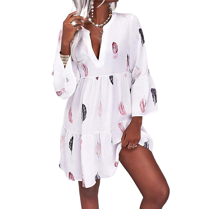women's Shift Dress Short Mini Dress Green Blue White Purple Wine Yellow Long Sleeve Print Print Spring Summer V Neck Casual 2022 S M L XL X-image-761452018