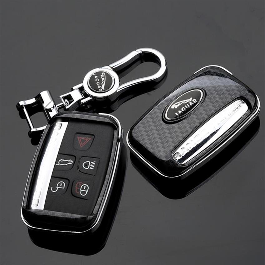 

For Jaguar XE XF XJ F-PACE Carbon Fiber Style Car Remote Key Shell Fob Case Cover with Metal KeyChain300N219B, Carbon fiber black