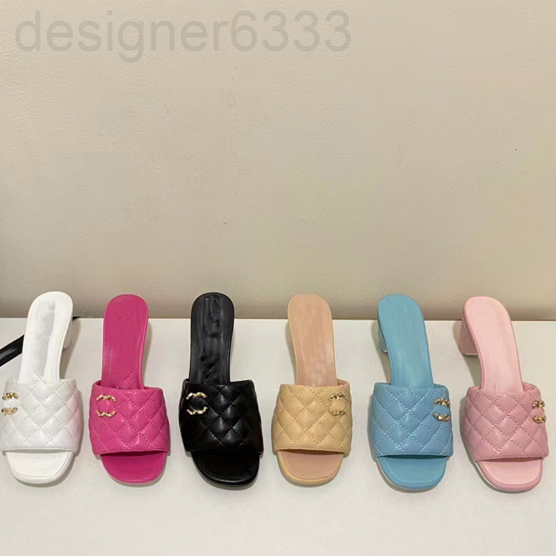 

Sandals designer Xiaoxiang high-heeled slippers spring leisure wear square head open toe diamond lattice for women GEQ4, 2# packing bag