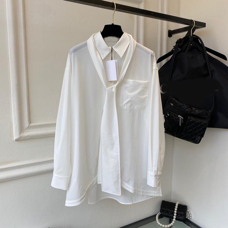 

Women' Blouses & Shirts Fashion Oversize Sunscreen Blouse For Women High End Quality Ribbon Trim White Turn-Down Collar Long Sleeve Casual, As pic