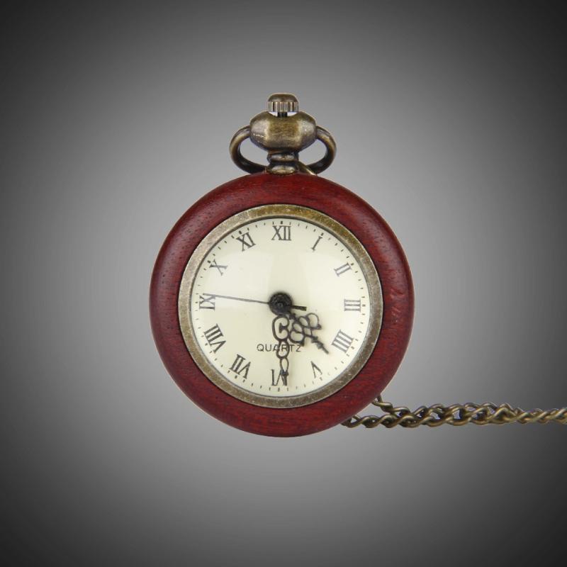 

Pocket Watches Vintage Red Wood Watch Round Transparent Quartz Wall Men's And Women's Universal Clock Gift WatchPocket
