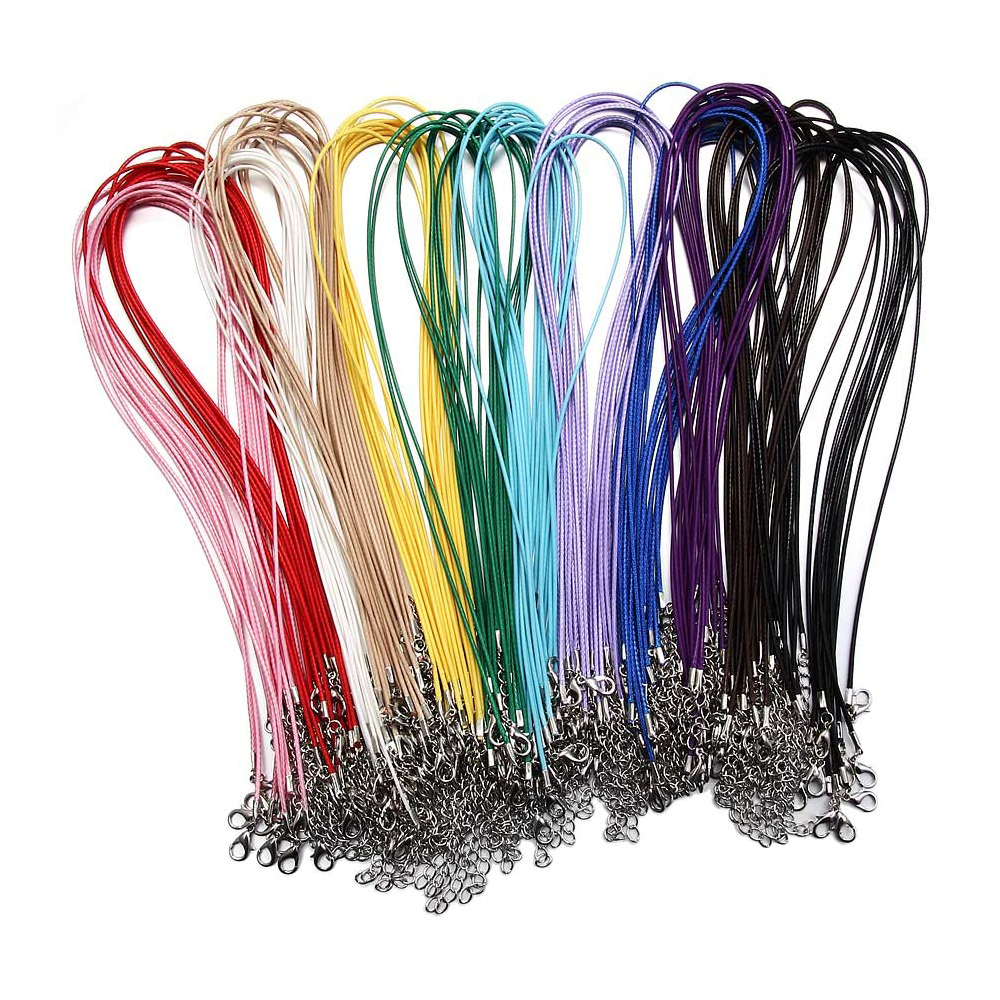 

100PCS/LOT 18Inch Braided Leather Necklace Chain Cord Rope with Lobster Claw Clasp 1.5mm Multi Color Waterproof Woven Wax Chain for Pendant DIY Making Jewelry