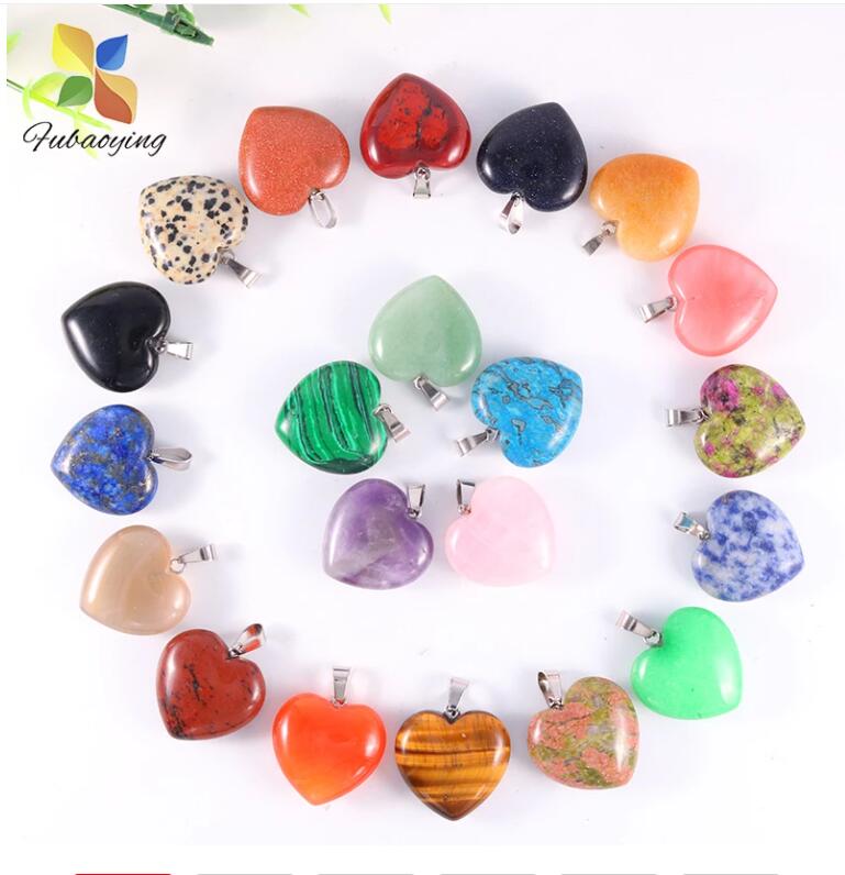 Natural Stone 16mm heart Charms Opal Turquoises Rose Quartz Chakra Healing Pendants for Necklace earrrings Jewelry Making Findings-image-762488608