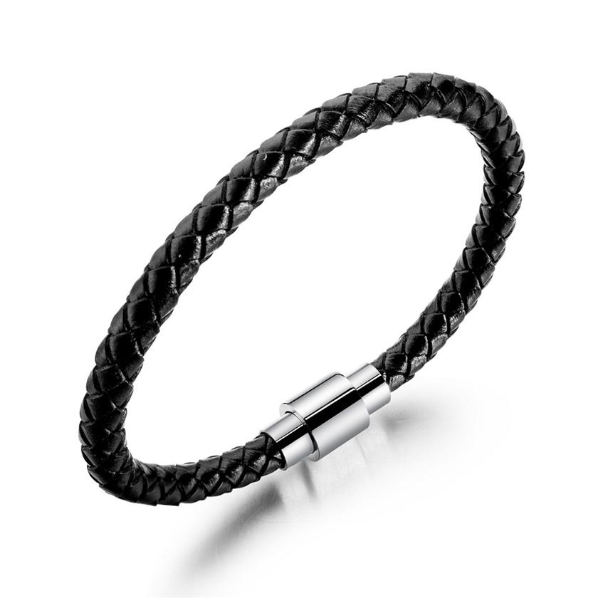 

Fashion Mens Charm Diy Lover Black Leather Braided Bracelet Magnetic Buckle Hip Hop Jewelry Punk Men Handmade Design Bracelets For291T