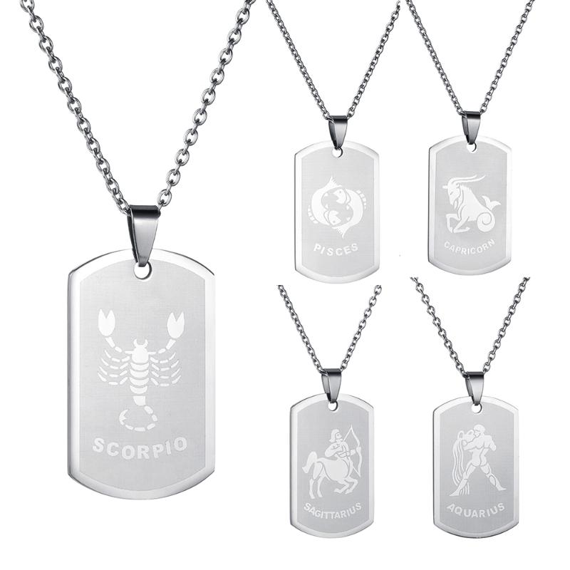 

Pendant Necklaces 12 Horoscope Zodiac Stainless Steel Silver Color Tag Necklace Constellation Jewelry Men Women Trendy Drop