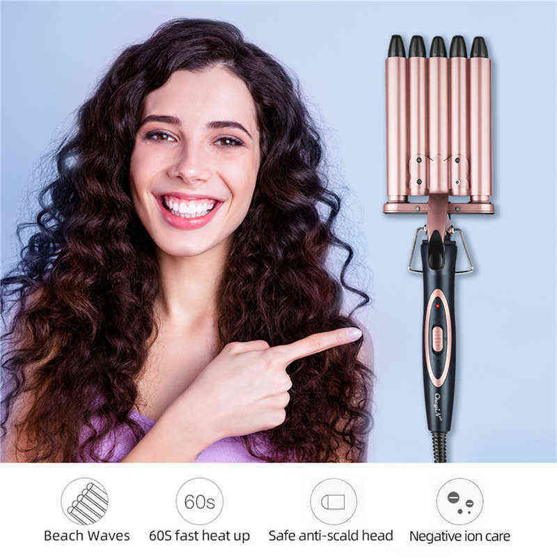 

NXY Curling Irons Professional Ceramic Hair Curling Iron Big Waver Hair Curler Electric Curling Wand Perm Splint Hair Styler Triple or 3 Barrels 0427