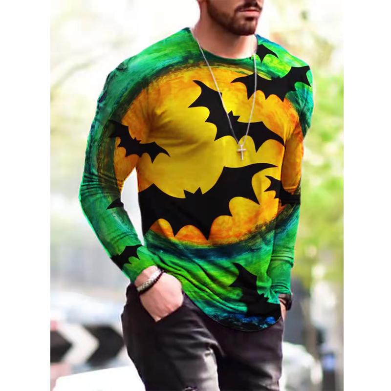 

Men' T-Shirts Men T Shirt Halloween Evil Pumpkin Printing Tshirt Long-sleeved Harajuku Sweatshirt Casual For Pullover Camisetas, A008