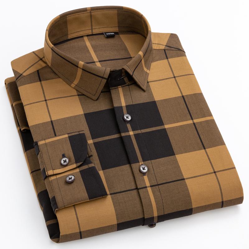 

Men's Casual Shirts England Style Plaid Checkered Pocket-less Design Long Sleeve Standard-fit High-quality Stylish Striped Shirt, Pl523