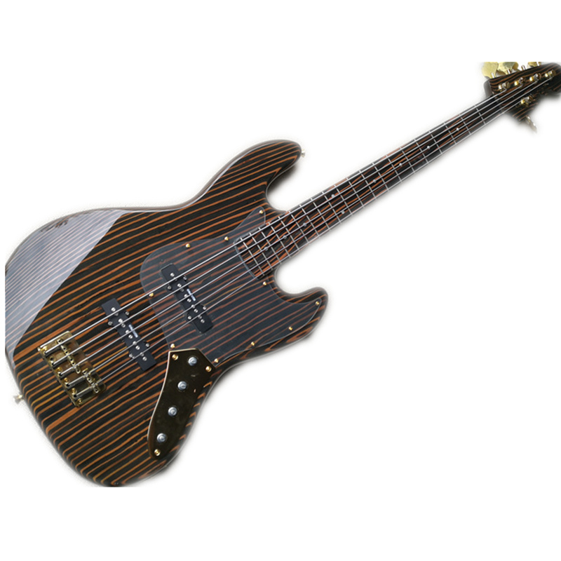 

Classic 5 String Electric Bass Guitar, JB Bass, Zebra wood Body and neck,gold bridge ,Acrylic pickguard