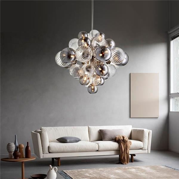 

Nordic Creative Pendant Lamps Spherical Magic Bean Molecule Bedroom Restaurant Exhibition Hall Light Luxury Personality Glass Bubble Ball Iron Chandelier