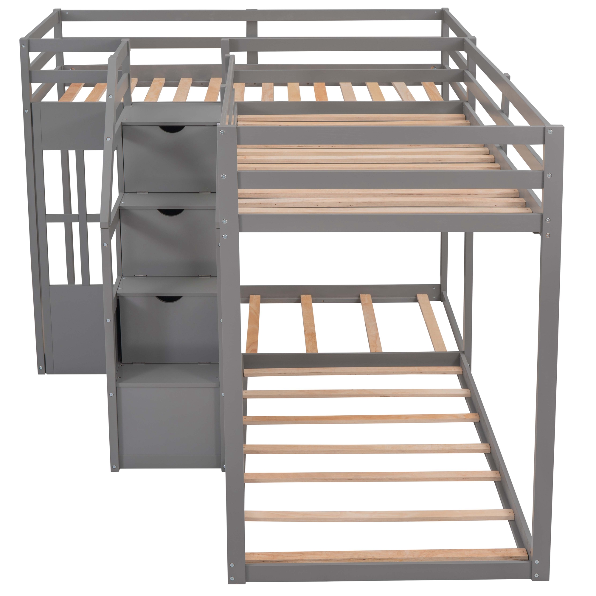 

2022 new Bedroom Furniture Twin over Twin L-Shaped Bunk Bed with Built-in Middle Staircase White Platform Beds