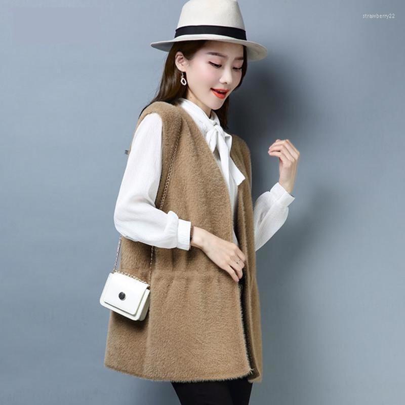

Women' Vests Herstory 2022 Spring Autumn Faux Mink Vest Coat Cardigan Waist Short Hair Girl Leisure Student College Khaki Stra22, Black