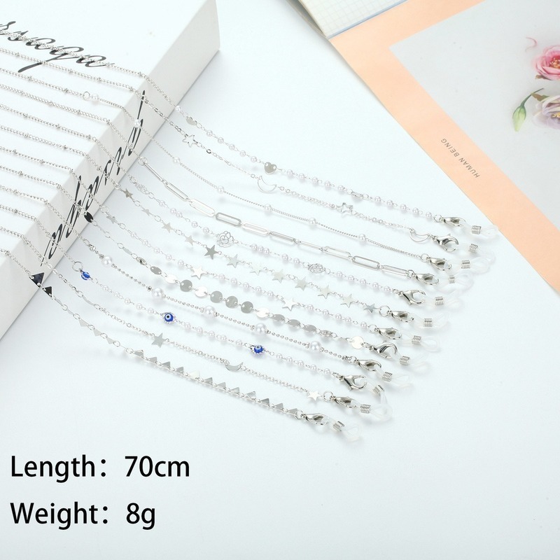 

Fashion silver color Sunglasses Chain Mask Lanyard Disc Pearl Rose Flower Glasses Holder Jewelry for Women 220615
