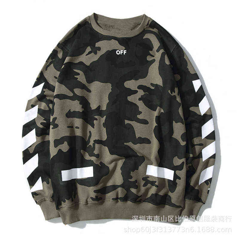 

Factory Online Export Brand New Sweater Off Autumn Fashion Ow Camouflage White Arrow Print Men's and Women's Round Collar Coat, Dark green camouflage