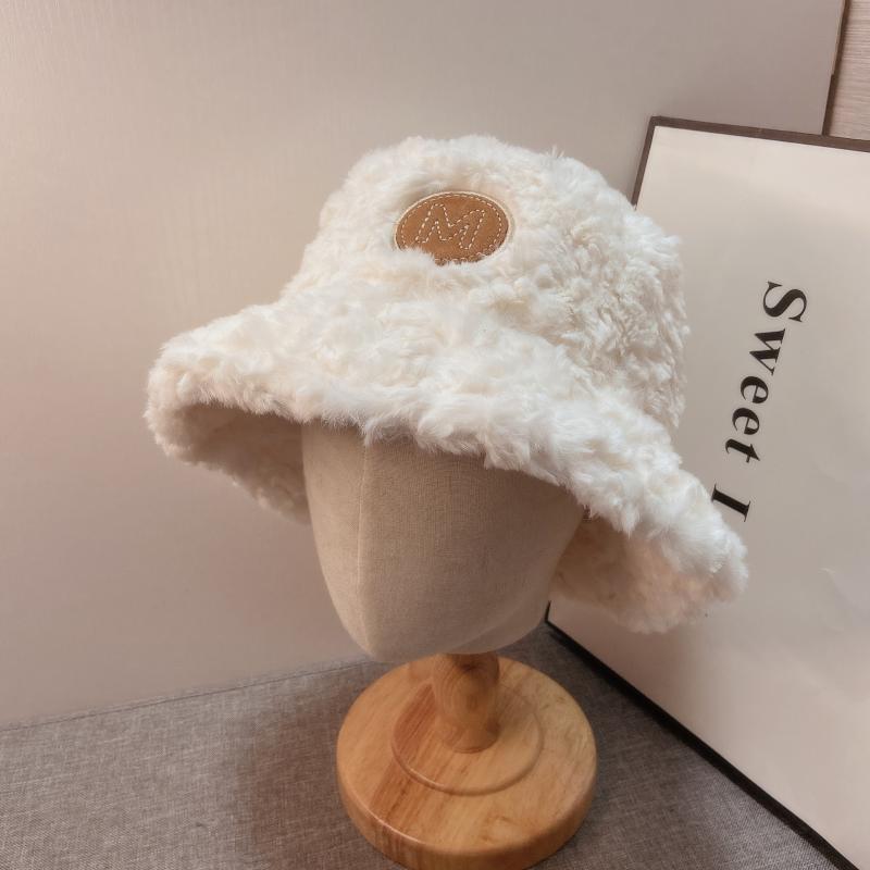 

Berets Luxury Winter Warm Bob Bucket Hat Women Soft Furry Letter Printed Fisherman Panama Hats Fashion Plush Fall Outdoor Casual Cap, Black