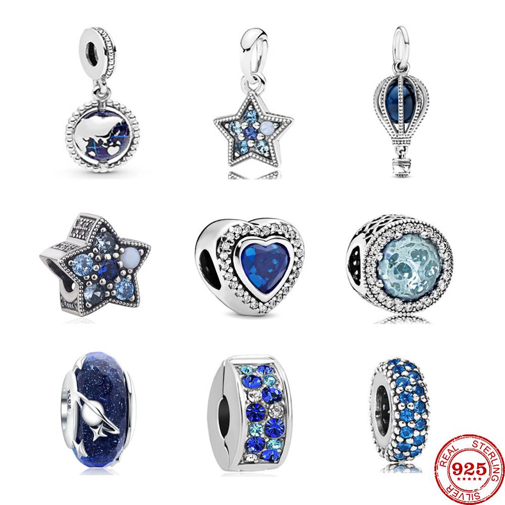 

925 Sterling Silver Dangle Charm New Starry Sky Hot Air Balloon Map Stars Beads Bead Fit Pandora Charms Bracelet DIY Jewelry Accessories