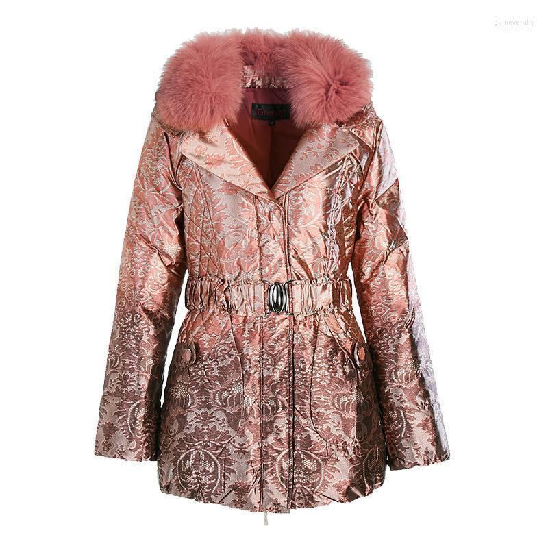 

Women' Down & Parkas Gowani Winter Waist-belted Hooded Plus Size Fur Collar Printed Coat Jacket Guin22, Brown
