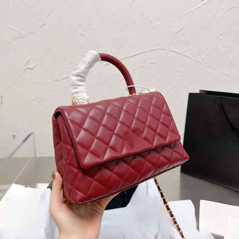 

2022 women's bag coco handle handbag CF caviar grain Single Shoulder Messenger Bag, Black