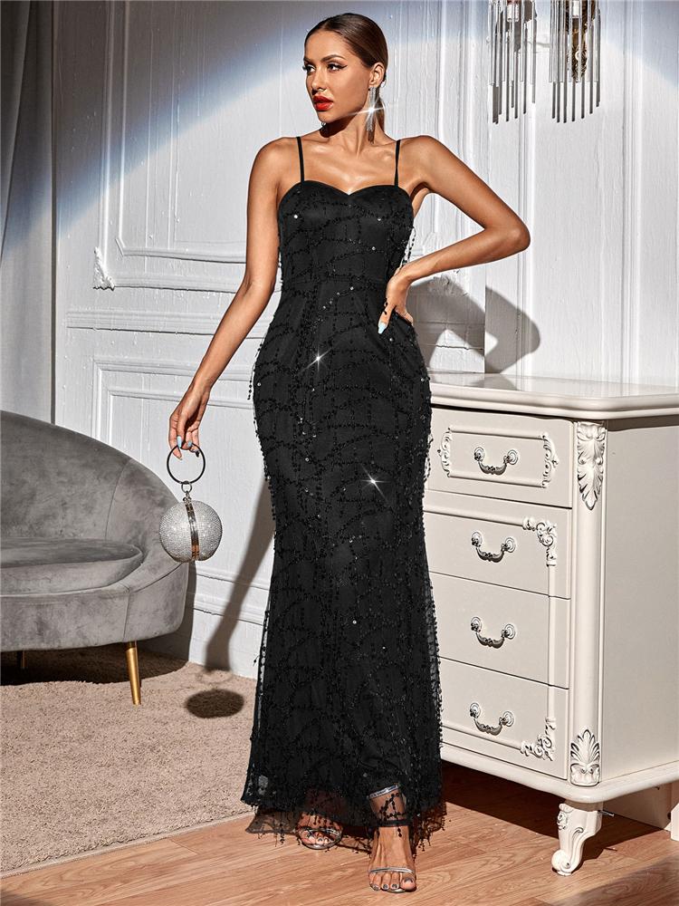 

Casual Dresses IDress Summer 2022 Womens Fashion Maxi For Women Birthday Outfits Luxury Designer Clothing Sequin Evening Party DressesCasual, Black
