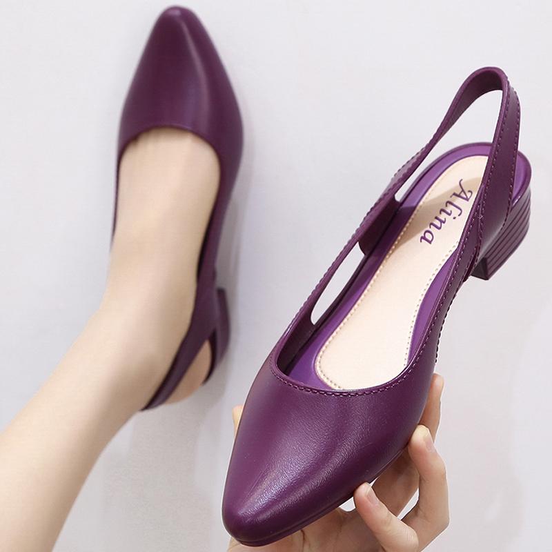 

Sandals Comemore Spring Pumps Women Pointed Toe Block Low High Heels Summer Sling Back Casual Candy Slip On Beach Shoes Ladies, Black