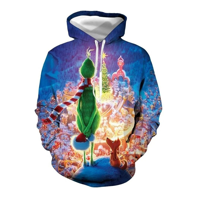 

Christmas Funny Spoof Pattern Hoodie Visual Impact Party Top Punk Gothic Round Neck High Quality Sweater Hoodie, Style 1