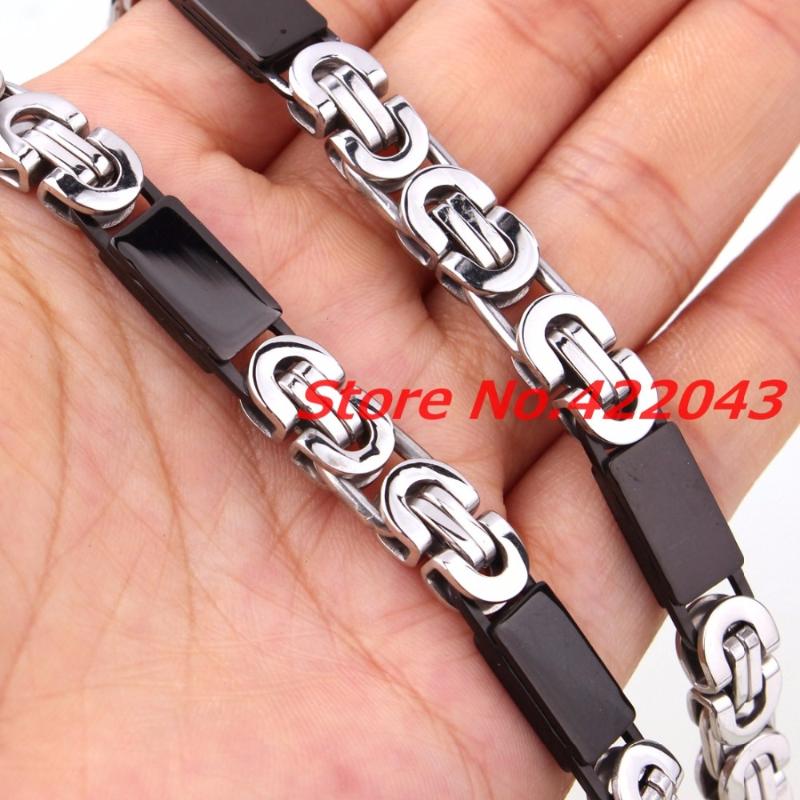 

Chains 6/8mm Cool Mens Jewelry 7-40inch 316L Stainless Steel Silver Black Color Byzantine Box Chain Necklace ChainsChains