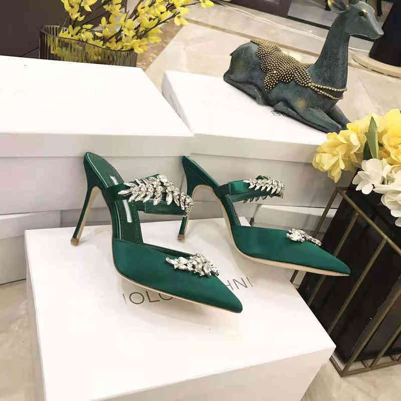 

Dress Shoes Fashion Italy Pumps Lurum Green Satin Crystal Embellished Mules Wedding Party 90mm Heel Jewel Leaf 0VZN, 1# shoe box