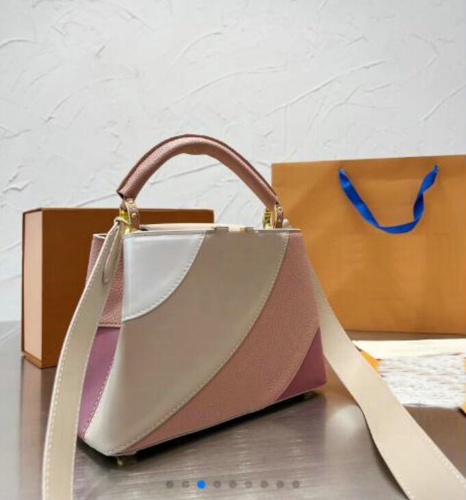 

2022 Women Classic designer Capucines Handbag Tote Bag Cowhide Crossbody Shoulder Bags Solid Color Metal Mark Handbags Purse, White/green
