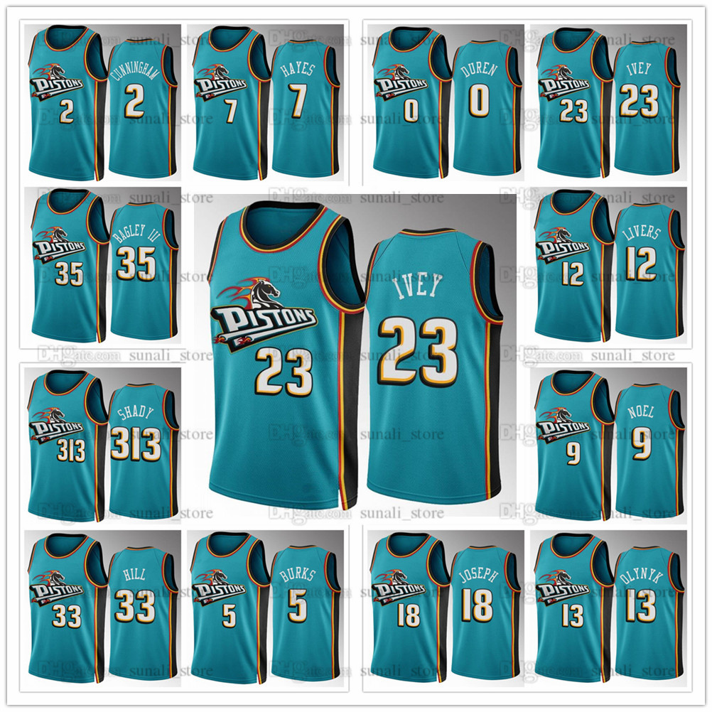 

2022-23 Teal Classic Detroit''Pistons''man Basketball Cade Cunningham Jerseys Kelly Olynyk Jalen Duren Jaden Ivey Alec Burks Bagley III Noel Killian Hayes Knox
