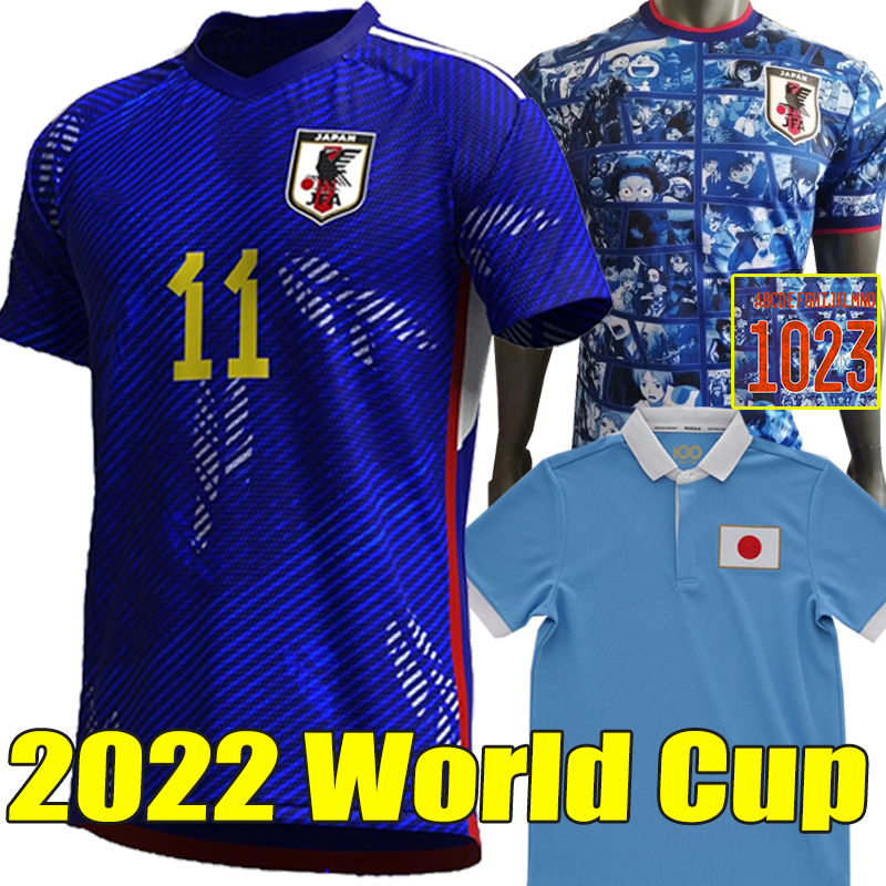 

Japan 2022 World Cup Home Soccer Jerseys fans player version Cartoon Captain 100 TH YEARS HONDA TSUBASA SHIBASAKI KAGAWA OKAZAKI Men Women Kids Kit football shirt, Riben 2022 away kit