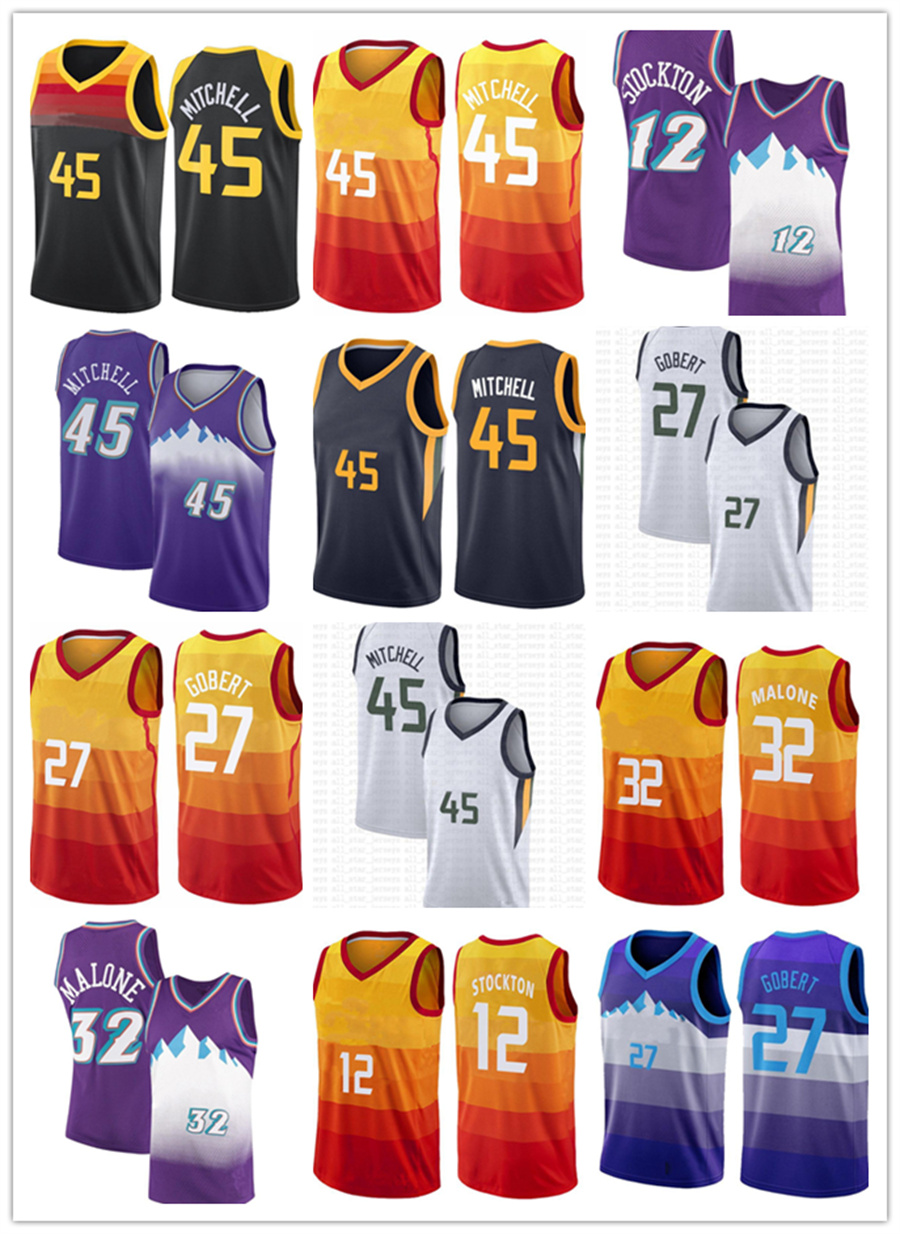 

2022 New Karl Malone Jerseys Vintage 45 27 12 32 Donovan Mitchell Basketball Jersey Rudy Gobert John Stockton Mens Shirts