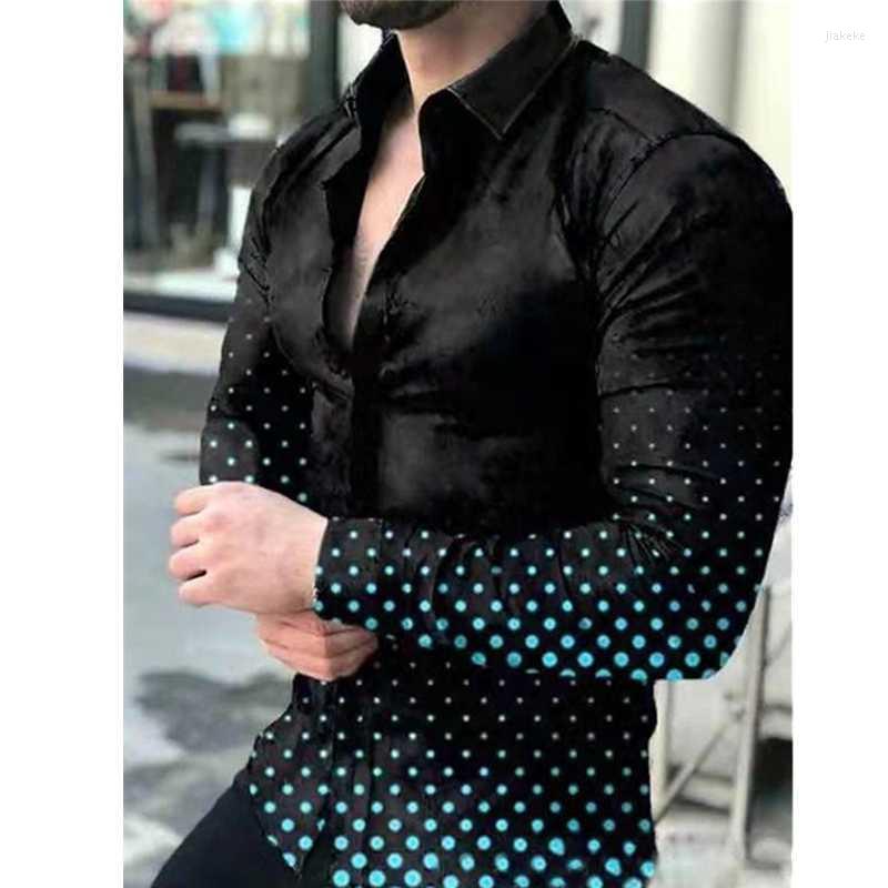 

Men's Casual Shirts 2022 Shirt Black Slim Autumn Turn-down Long Sleeve Collar Streetwear Fashion Together Gradient Print S-3XL