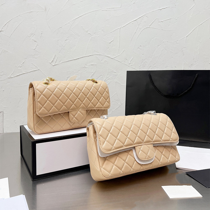 

Women Luxury Shoulder Bag Fashion Chain Designer Handbags Classic Caviar Double Flap Cowhide Quilt Messenger High Quality Crossbody Bag, Box