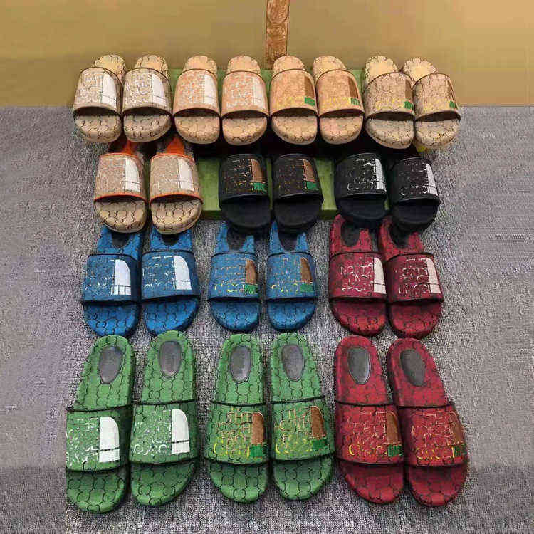 

2022 Women's Shoes G-letter Embroidery Co Branded Muffin Sandals Raised One Word Thick Soled Slippers Batch, Brown brown stripe