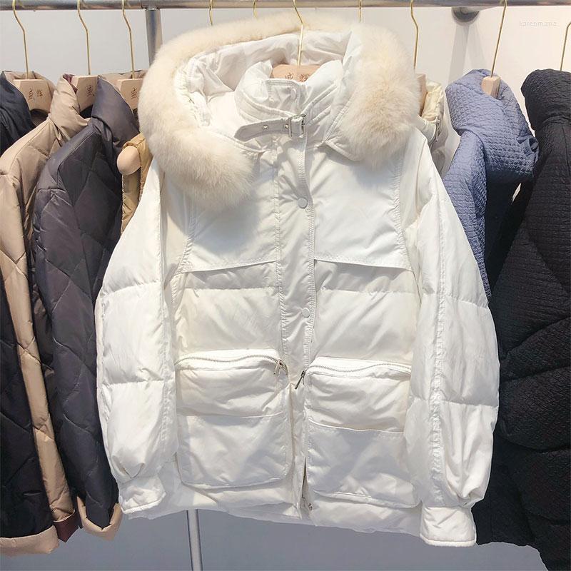 

Women's Down & Parkas 2022Winter Short Jacket Big Fur Collar Removable Thick White Duck Large Pocket Outwear Hooded Warm LS58 Kare22, Pink