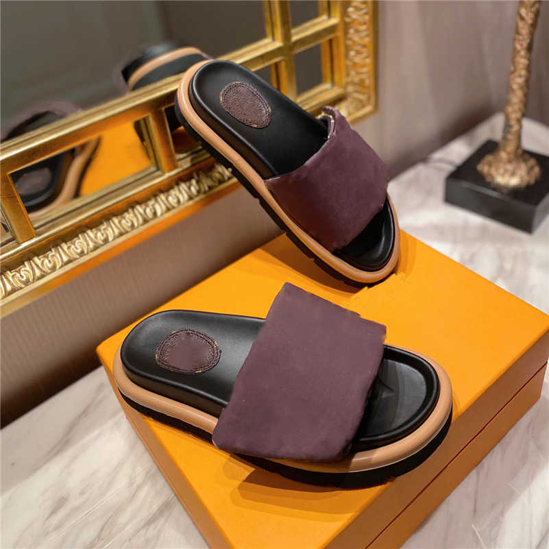 

Designers Smooth Calfkin Women Sandals Sunset Flat Comfort Mules Velcro Padded Front Strap Slippers Fashionable Easy-to-wear Style Slides
