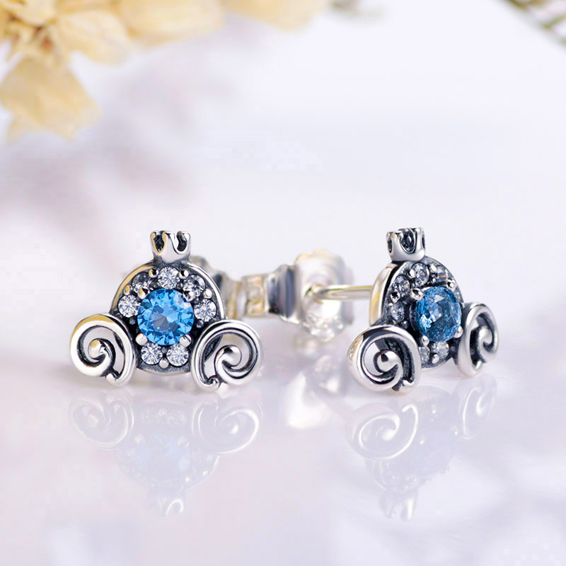 

Authentic 925 Sterling Silver Pumpkin Coach Stud Earrings luxury for Women Girls Gift Earring Fit Pandora Fashion Jewelry Brincos 299193C01