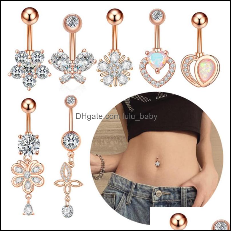 

Body Arts Tattoos Art Health Beauty 316L Stainless Steel Heart Belly Button Ring 14G Zircon Dangle Flower Navel Piercing Jewe Dhgab