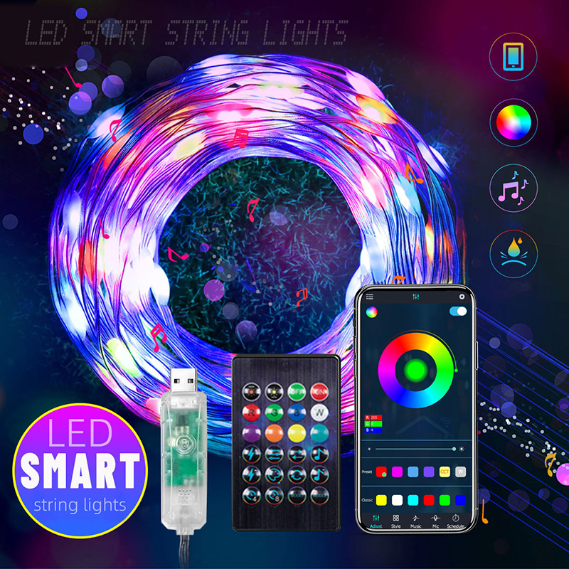 

LED Pixel String Light Outdoor Bluetooth App Control 33ft RGB Christmas Lights Strip ICRGB USB LED Fairy Lamp