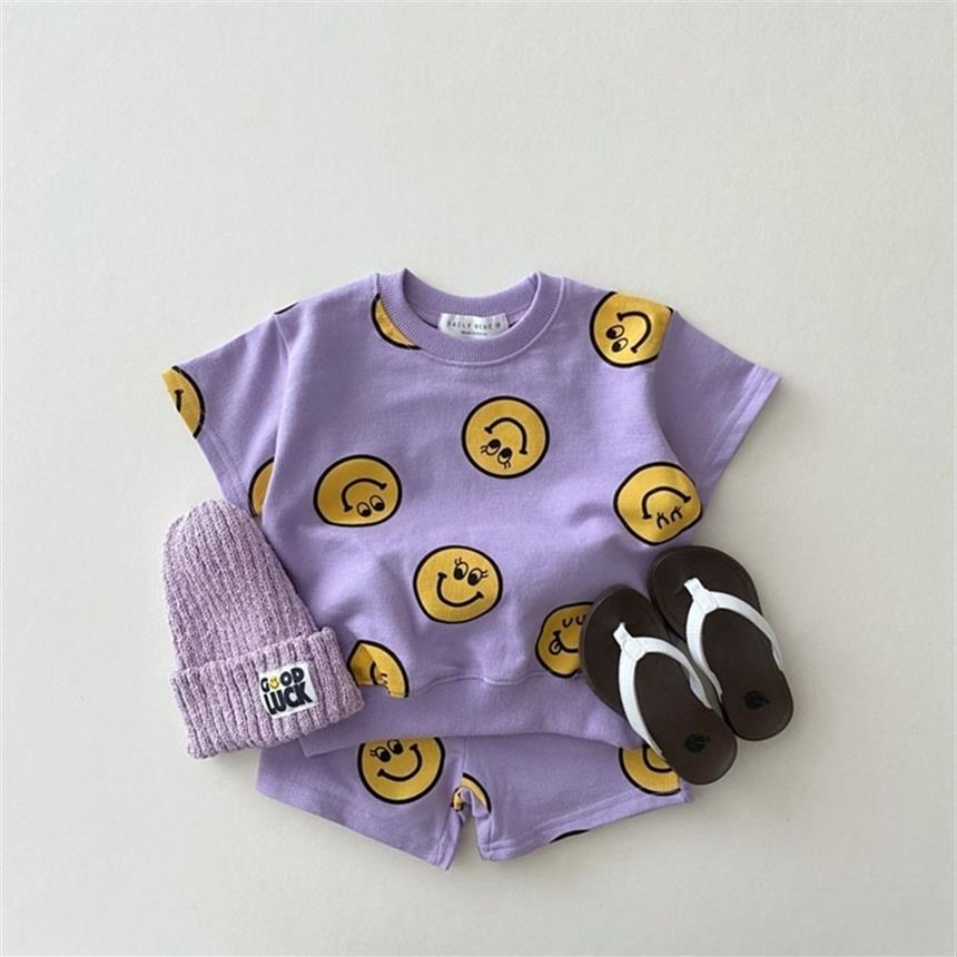 

Spring Summer Cotton Baby Clothes Set Boys And Girl Cute Smiley Print Tops Shorts 2pcs Kids Children Clothing Suit 220326226I, Yellow flower