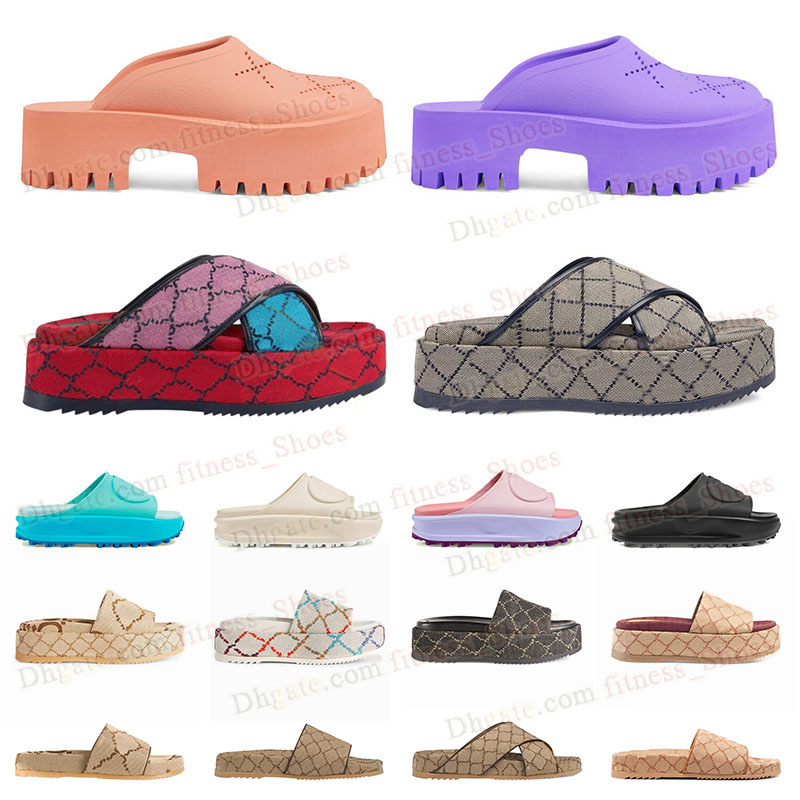 

Designer Famous Embroidered Platforms Sandals Fashion Summer Canvas Women Slides Platform Slider Beach Flip Flops With Dust Bag 2022 Size 35-45, A04