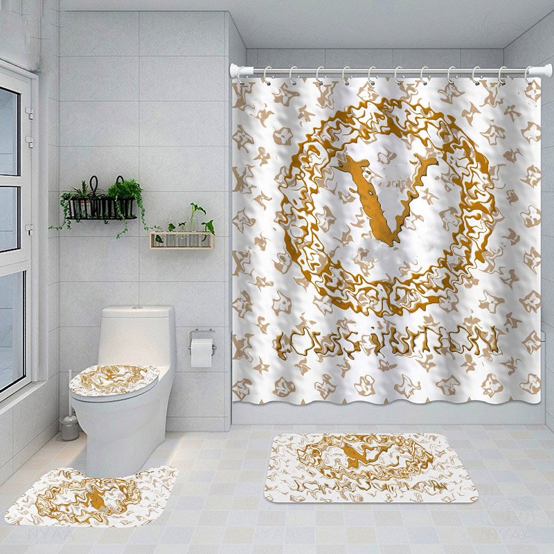 

Fashion Hipster Shower Curtains Sets High-grade Top Quality Suit Bathroom Luxury Anti-peeping Non-slip Deodorant Bath Designer Toilet Mats