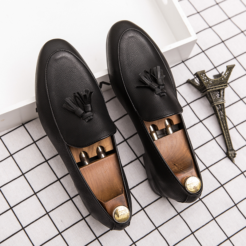 

Men Dress Shoes Designer Fashion Leather Stress Shoes Men Business Driving Shoes Tassel Men Loafers Brand Vintage British Style, Black 1