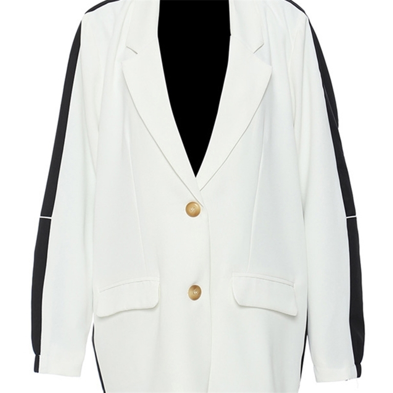 

[EAM] Women White Contrast Color Big Size Blazer Lapel Long Sleeve Loose Fit Jacket Fashion Spring Autumn 1DE2307 220402, Khaki