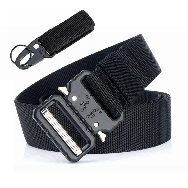 

Belts Luxury Nylon Mens Belt Tactical Metal Buckle Automatic Adjustable Length Quick Release Outdoor Military Training US ArmyBelts, Black