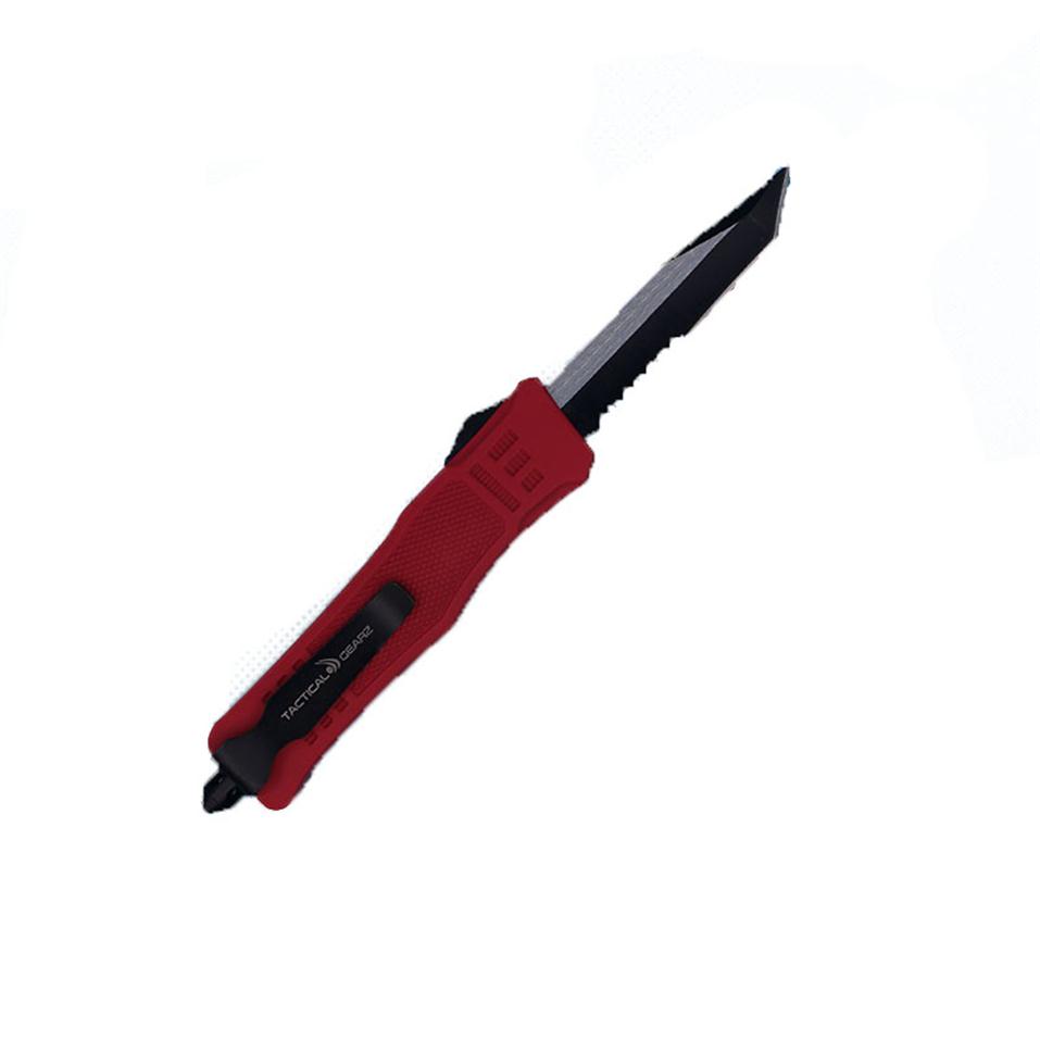 

Allvin Red Handle 7 Inch Small 616 Auto Tactical Knife 440C Single Tanto Half Serration Edge Black Blade EDC Pocket Knives257t